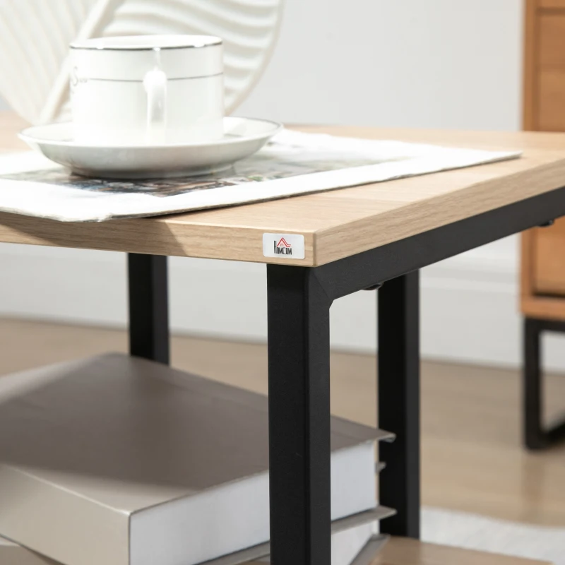 HOMCOM Mesa Auxiliar de 2 Níveis Mesa Auxiliar para Sala de Estar Dormitório Escritório Estilo Moderno 45x35x48cm Madeira e Preto