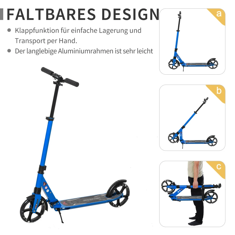 HOMCOM® Kinderroller Scooter Tretroller mit beleuchteten Rädern für 14+ faltbar Blau