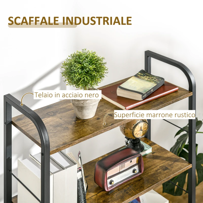 HOMCOM Mobile Libreria con 4 Scaffali e 2 Cassetti in Truciolato, Acciaio e Tessuto Effetto Lino, 64x27.5x121 cm