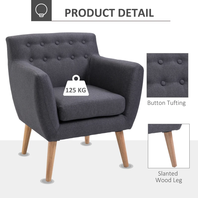 Homcom Fotoliu Nordic – Gri inchis, Design Elegant & Confortabil