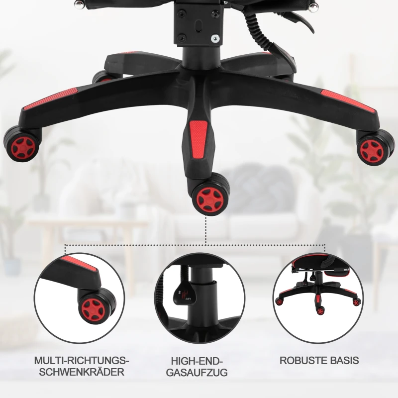Vinsetto Ergonomische Gamingstoel met Racestijl - Uitschuifbare Voetsteun, Zwart+Rood