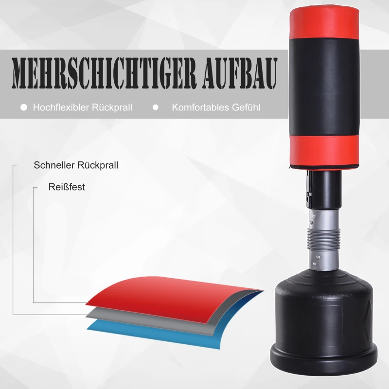 HOMCOM stojący worek treningowy, manekin bokserski-treningowy, worek bokserski, regulacja wysokości czarny+czerwony 158–186 cm