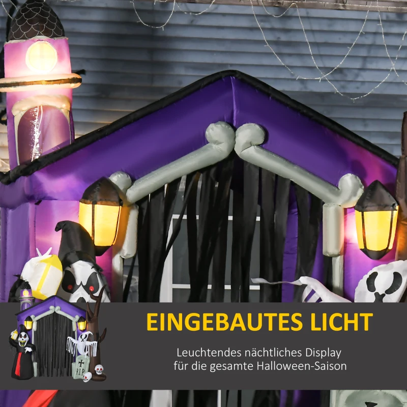 HOMCOM Aufblasbares Spukhaus Figur Luftfigur Halloween Deko mit LED Beleuchtung Polyester Schwarz+Braun 270 x 200 x 260 cm