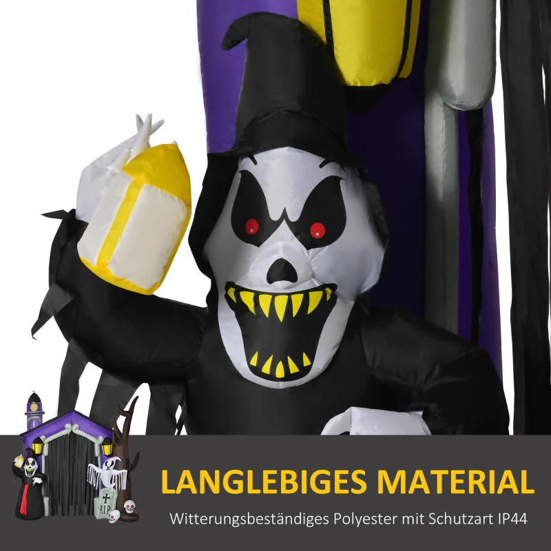 HOMCOM Aufblasbares Spukhaus Figur Luftfigur Halloween Deko mit LED Beleuchtung Polyester Schwarz+Braun 270 x 200 x 260 cm