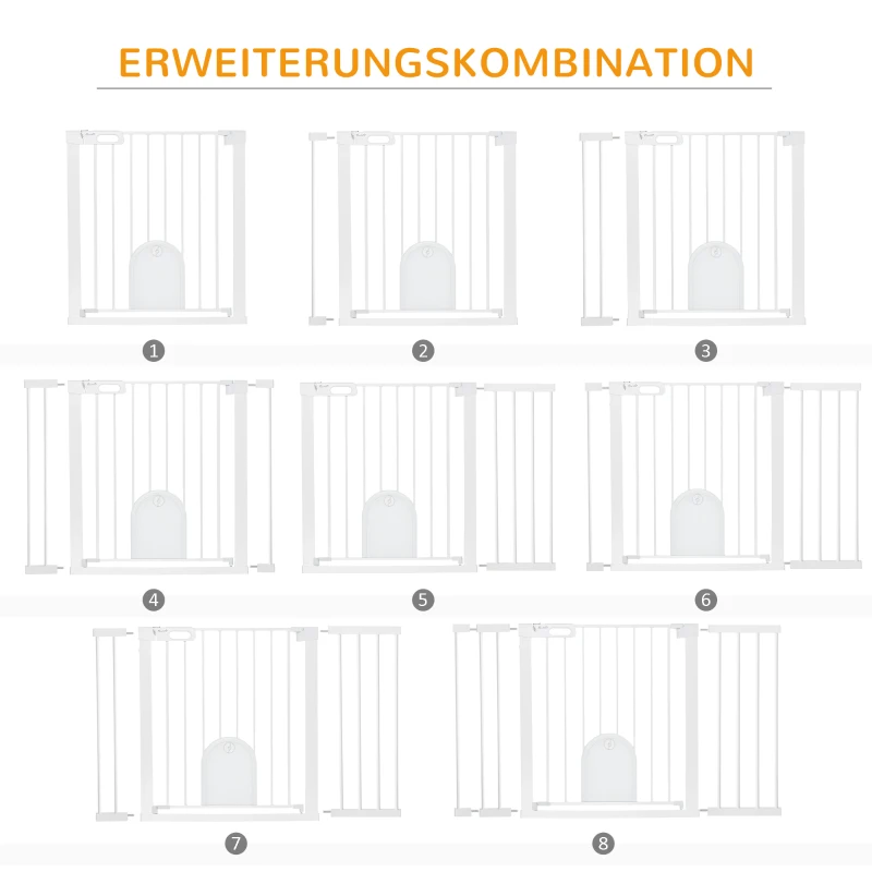Bramka ochronna PawHut barierka ochronna na schody psy barierka zabezpieczająca dla zwierząt domowych barierka dla psa mocowanie zaciskowe metal ABS kolor biały 75-131 x 76 cm