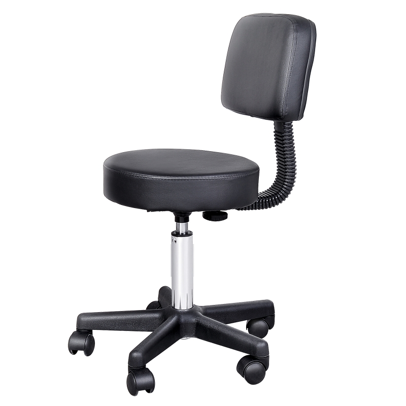 HOMCOM Sedia Da Scrivania Girevole In Ecopelle – Senza Braccioli, Altezza Regolabile 43-55 Cm, Base Cromata E Ruote – Nero