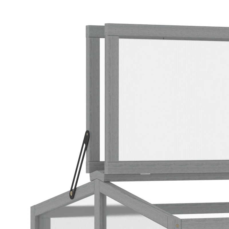 Outsunny Kweekbak Minikas Broeikas met Deksel van Hout en Polycarbonaat Weerbestendig Lichtgrijs 90 x 80 x 58 cm