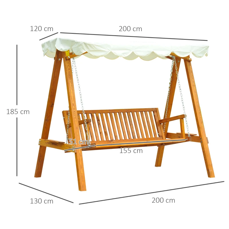 Outsunny 3 Seater Wooden Wood Garden Swing Chair Seat Hammock Bench Furniture Lounger Bed Wooden New (Cream)