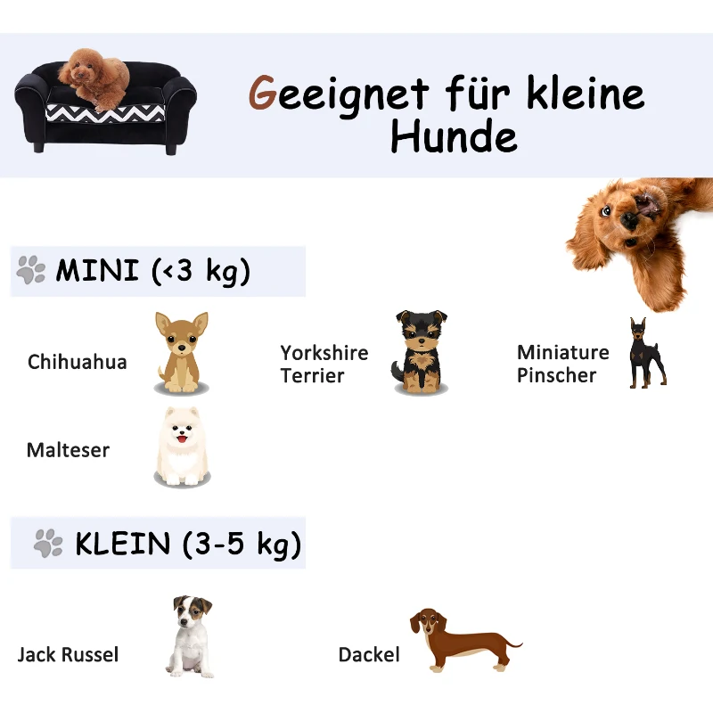 PawHut® Hundesofa Hundebett Hunde Couch Haustier Waschbar Erhöhte Füße Samt Schwarz