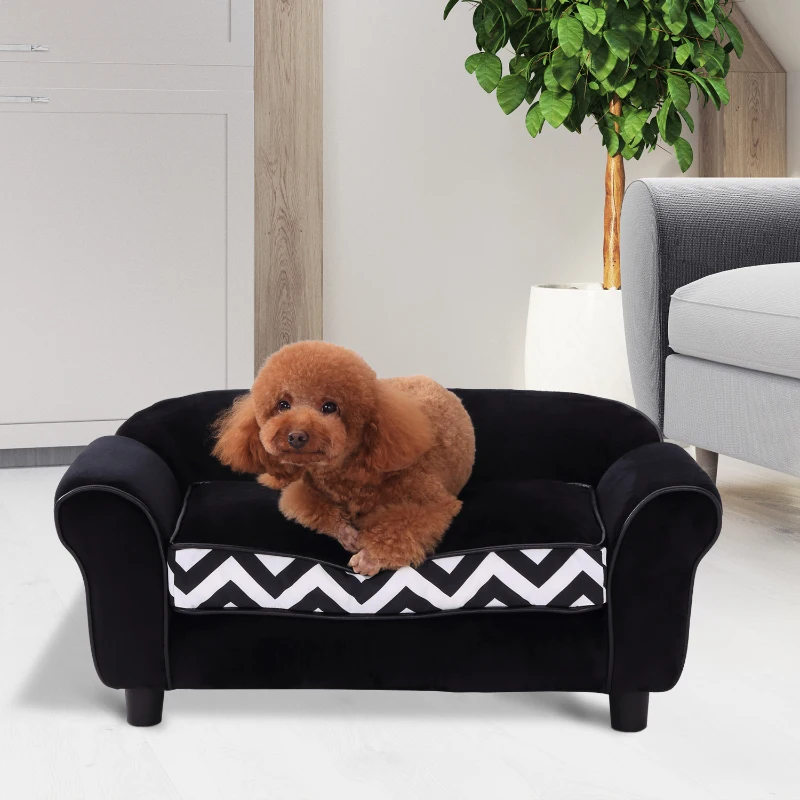 PawHut® Hundesofa Hundebett Hunde Couch Haustier Waschbar Erhöhte Füße Samt Schwarz