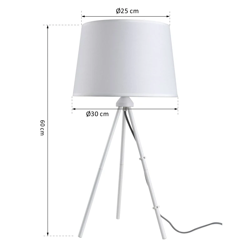 HOMCOM® Tischleuchte Tischlampe E27-Fassung Nachttischlampe 40 W Metall Weiß 30 x 30 x 60 cm