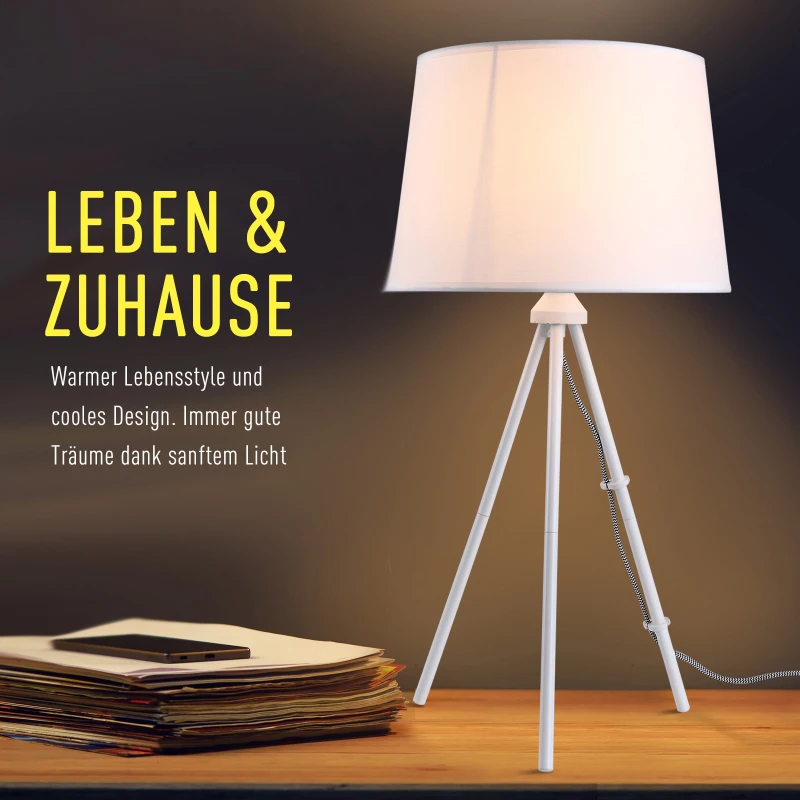 HOMCOM® Tischleuchte Tischlampe E27-Fassung Nachttischlampe 40 W Metall Weiß 30 x 30 x 60 cm