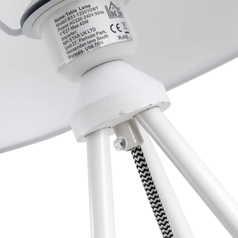 HOMCOM® Tischleuchte Tischlampe E27-Fassung Nachttischlampe 40 W Metall Weiß 30 x 30 x 60 cm
