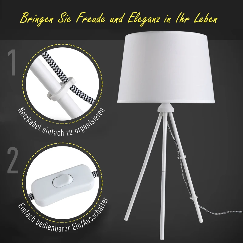 HOMCOM® Tischleuchte Tischlampe E27-Fassung Nachttischlampe 40 W Metall Weiß 30 x 30 x 60 cm