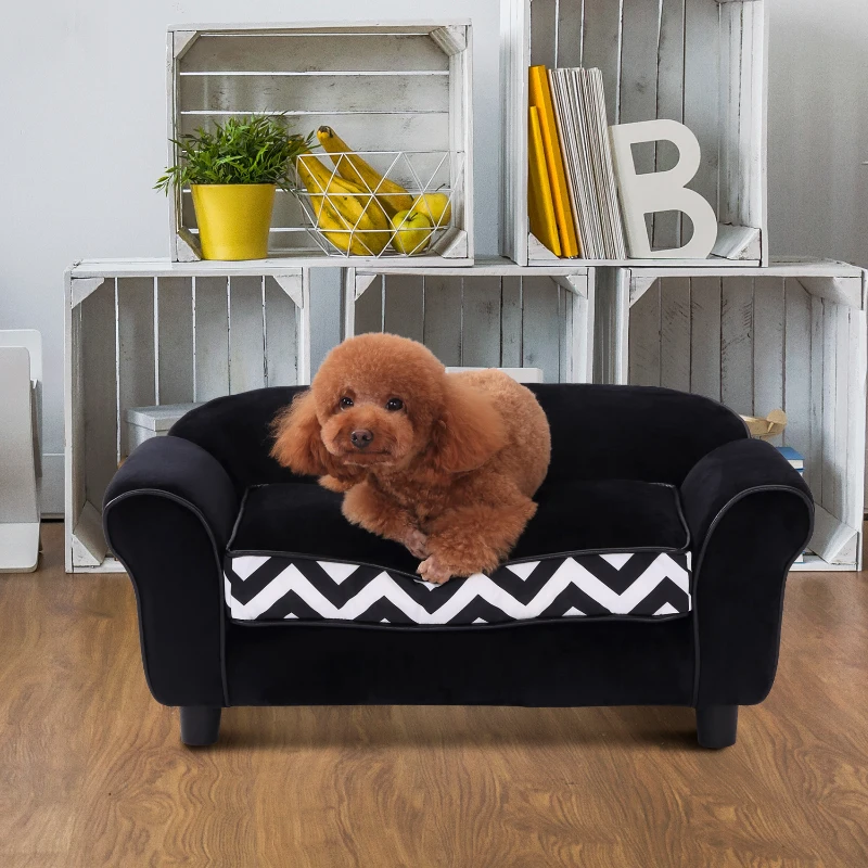 PawHut® Hundesofa Hundebett Hunde Couch Haustier Waschbar Erhöhte Füße Samt Schwarz