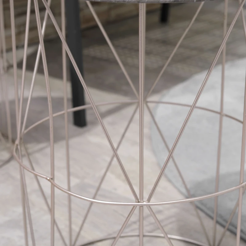 Outsunny 2-Piece Garden Table Set Coffee Tables Side Tables Retro Metal Wire Basket Garden Nesting Table Outdoor Balcony Metal Rose Gold Gray