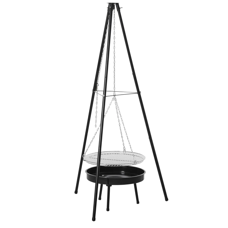 Outsunny Tripod Charcoal Barbecue Grill, size (70x70x165cm)-Black