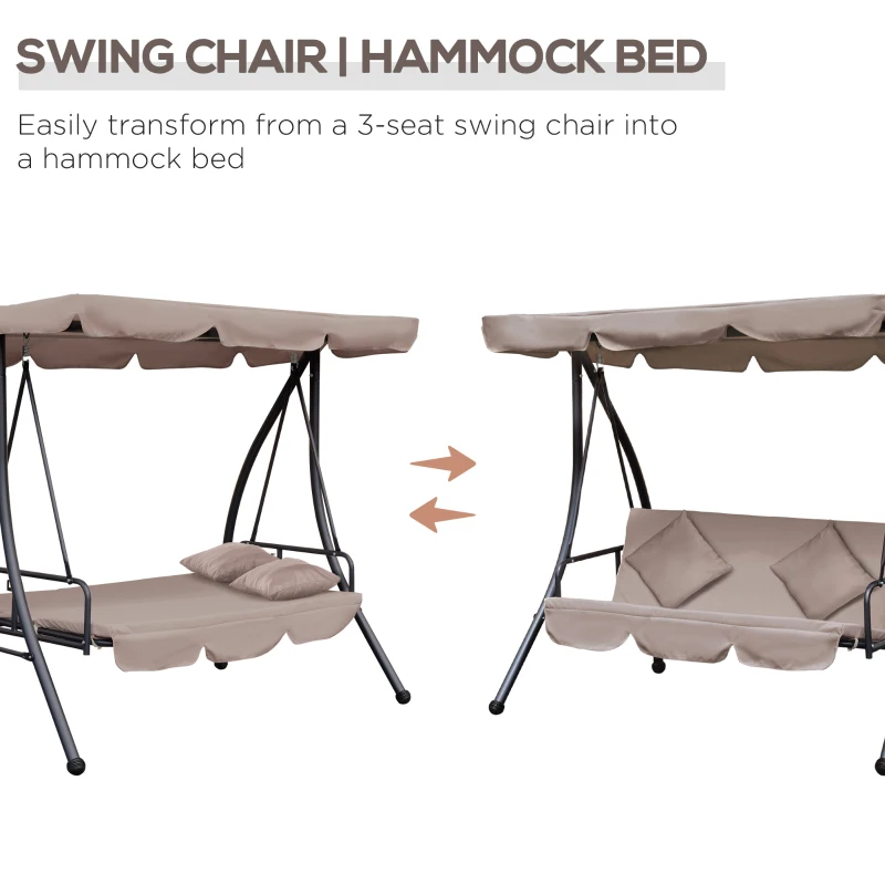 Outsunny 3-Seater Swing Chair, Steel, Polyester-Beige