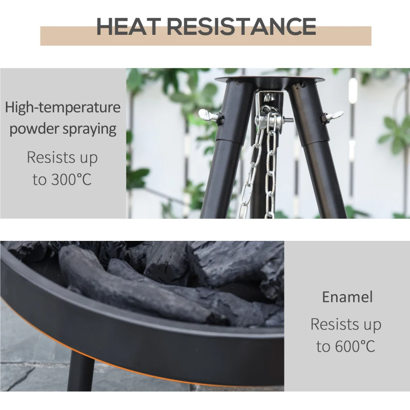 Outsunny Tripod Charcoal Barbecue Grill, size (70x70x165cm)-Black