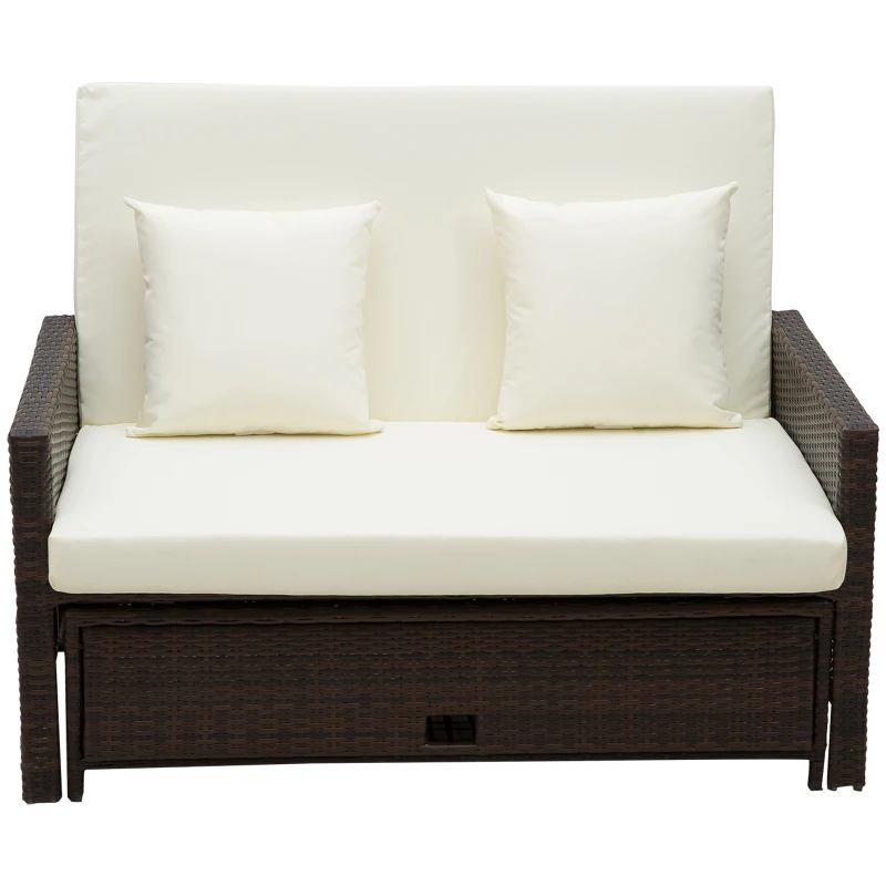 Outsunny Rattan Sun Lounger 2 Seater Day Bed-Brown