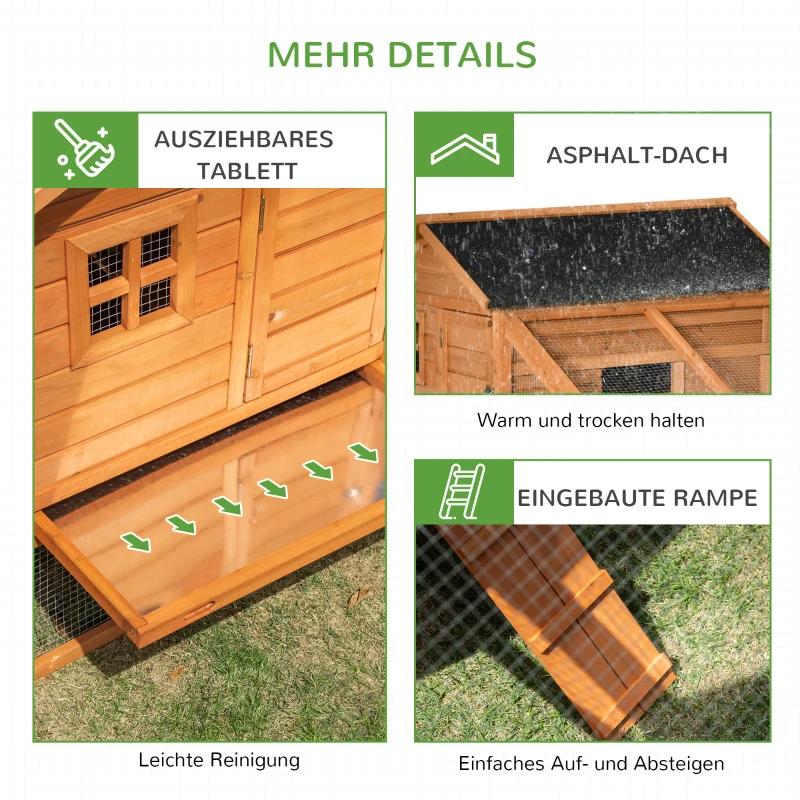 PawHut Zwerghühnerstall Zwerghühnerhaus mit Nistkasten Zwerghühnervoliere mit Asphaltdach Gehege Geflügelstall Wachtelstall winterfest Tannenholz Orange+Schwarz 185,5 x 176 x 99,5 cm