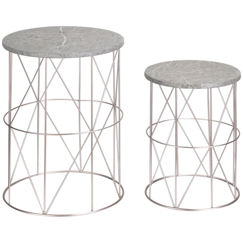 Outsunny 2-Piece Garden Table Set Coffee Tables Side Tables Retro Metal Wire Basket Garden Nesting Table Outdoor Balcony Metal Rose Gold Gray