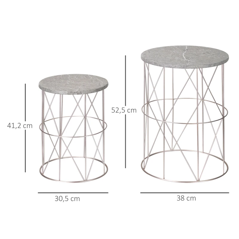 Outsunny 2-Piece Garden Table Set Coffee Tables Side Tables Retro Metal Wire Basket Garden Nesting Table Outdoor Balcony Metal Rose Gold Gray