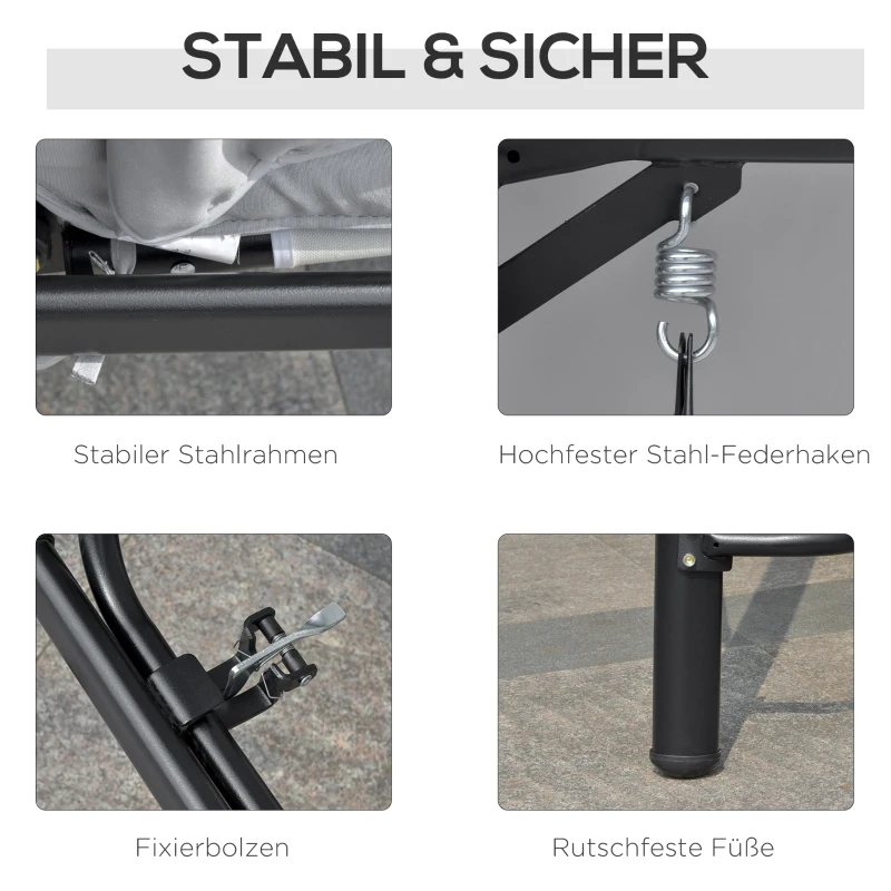 Outsunny huśtawka z dachem, huśtawka ogrodowa, Ławka bujana z funkcją leżenia, 3-osobowa, metal + poliester, biały, 209x114x170 cm