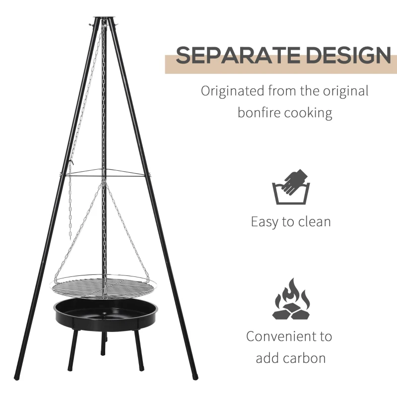 Outsunny Tripod Charcoal Barbecue Grill, size (70x70x165cm)-Black