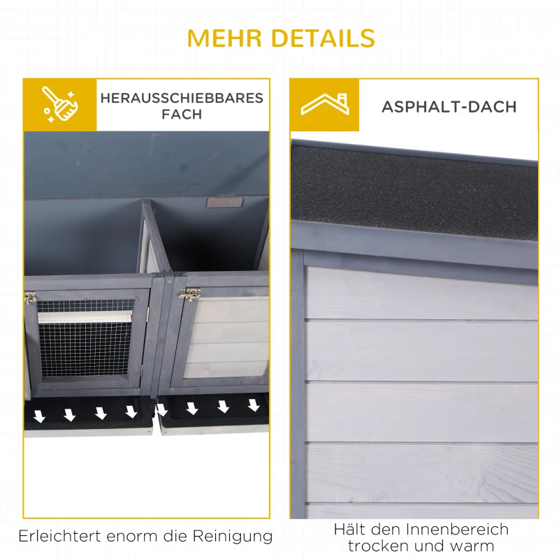 Pawhut Kleintierstall mit Auslauf Tannenholz Asphalt Grau + Schwarz