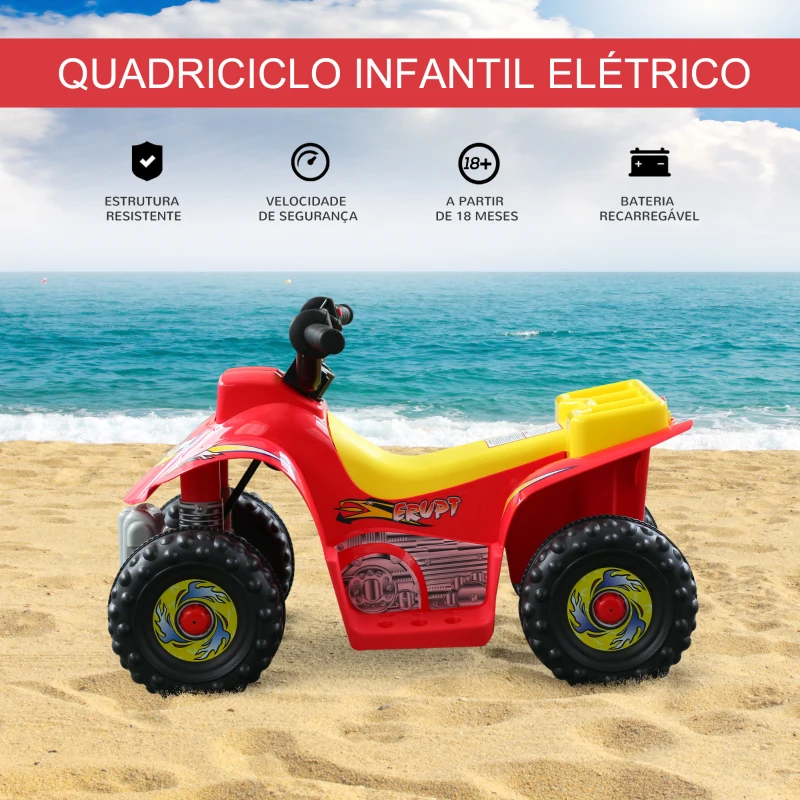 HOMCOM Quadriciclo Bateria 6V Quadicilo Elétrico para Crianças de 18-36 Meses Velocidade 2,5km/h Carga Máx 20kg Sons Luzes e Carregador Incluido 66x43x43 Vermelho e Amarelo