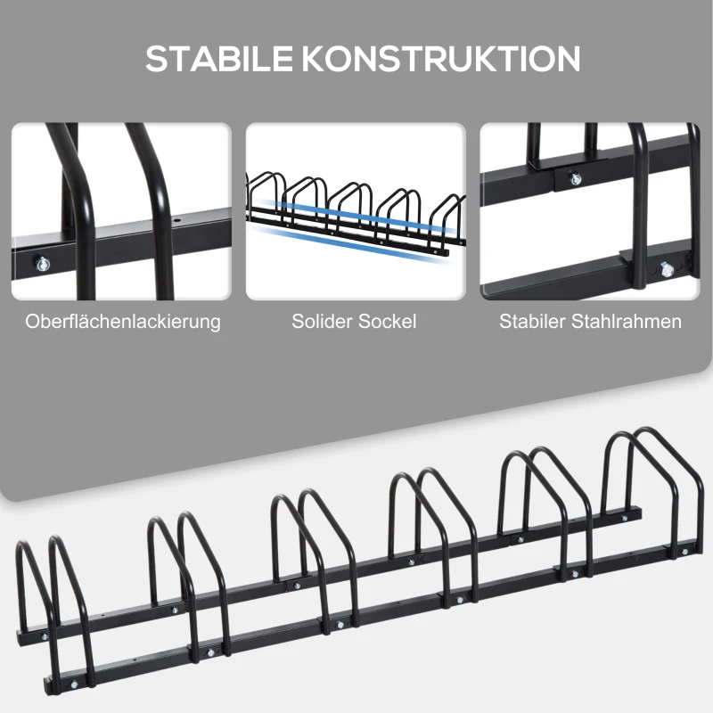 HOMCOM Fietsenstandaard voor 6 Fietsen, Weerbestendig, Wand- of Vloermontage, Staal, 179 x 33 x 27 cm