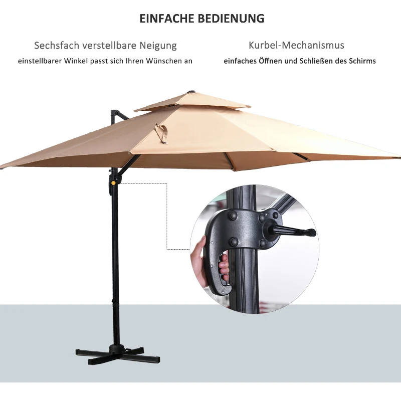 Parasol 3 x 3 m tuinparasol aluminium terrasparasol 360 graden kaki zwenkbaar