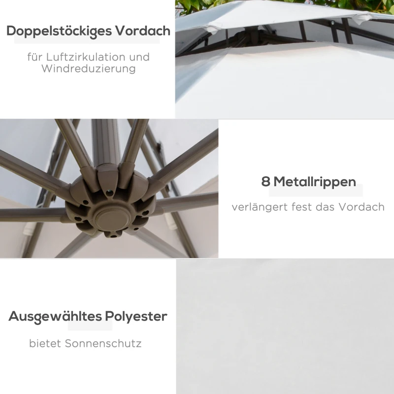 Outsunny Parasol 2,7 m Vrijdragende Parasol met Kruisvoet Staal Buiten Lichtgrijs