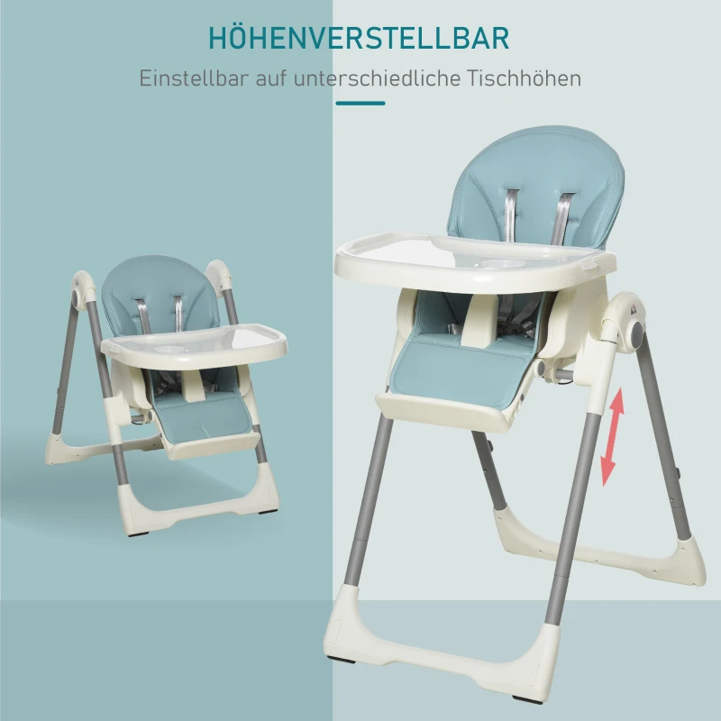 HOMCOM hoge babystoel kinderstoel verstelbaar en inklapbaar voor 6-36 maanden PP staal blauw