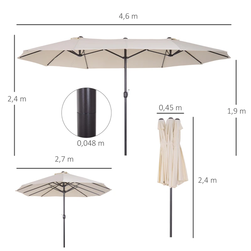 Outsunny parasol podwójny parasol ogrodowy parasol targowy z korbką ręczną 460 x 270 cm