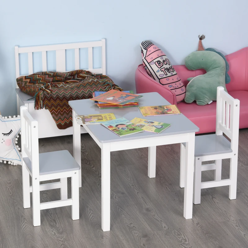HOMCOM 3-delige kinderzitgroep met kindertafel 2 stoelen voor 3+ kindermeubels grenen + MDF grijs + wit 60 x 50 x 48 cm