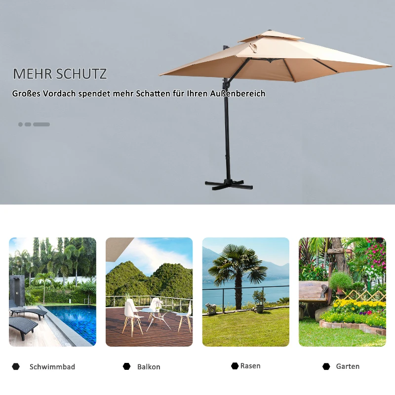 Parasol 3x3m parasol ogrodowy aluminium parasol na taras obracanie o 360 stopni kolor khaki