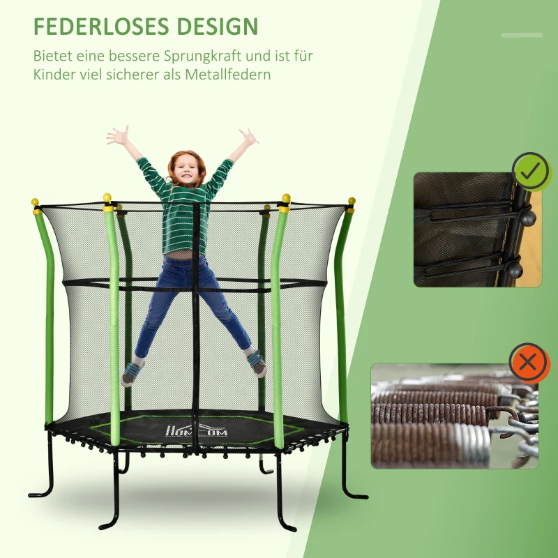 HOMCOM 5.3FT trampoline tuintrampoline kinderen met veiligheidsnet groen