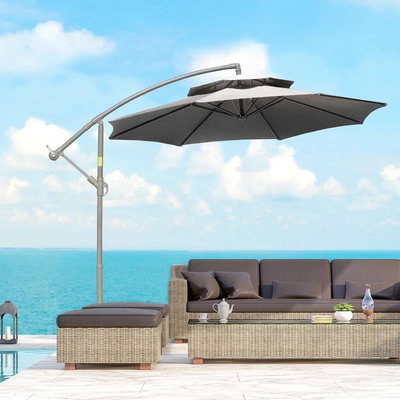 Outsunny Parasol 2,7 m Vrijdragende Parasol met Kruisvoet Staal Buiten Lichtgrijs