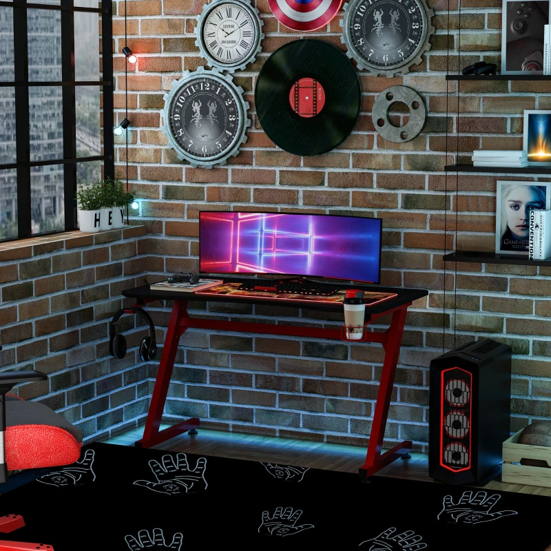 HOMCOM® Gaming Tisch Schreibtisch Z-förmige Computertisch PC tisch mit Getränkehalterung