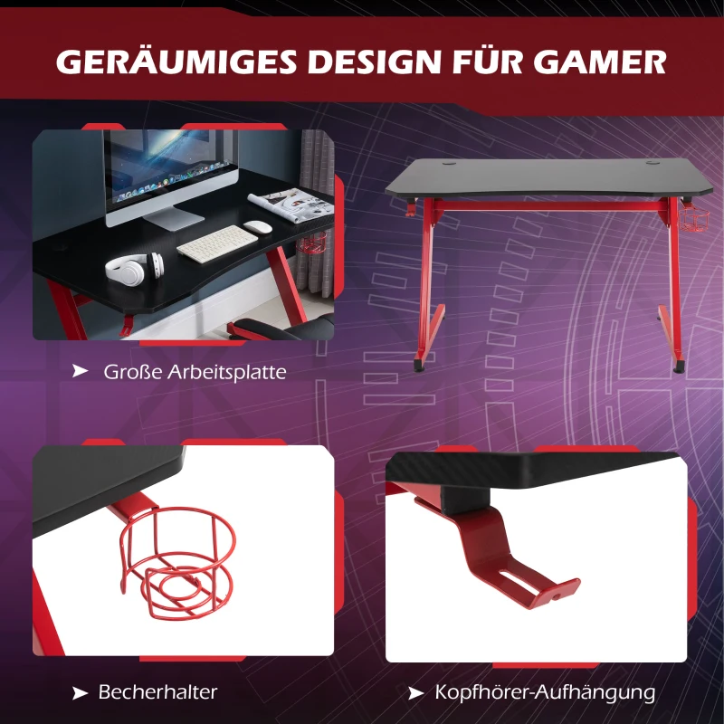 HOMCOM® Gaming Tisch Schreibtisch Z-förmige Computertisch PC tisch mit Getränkehalterung