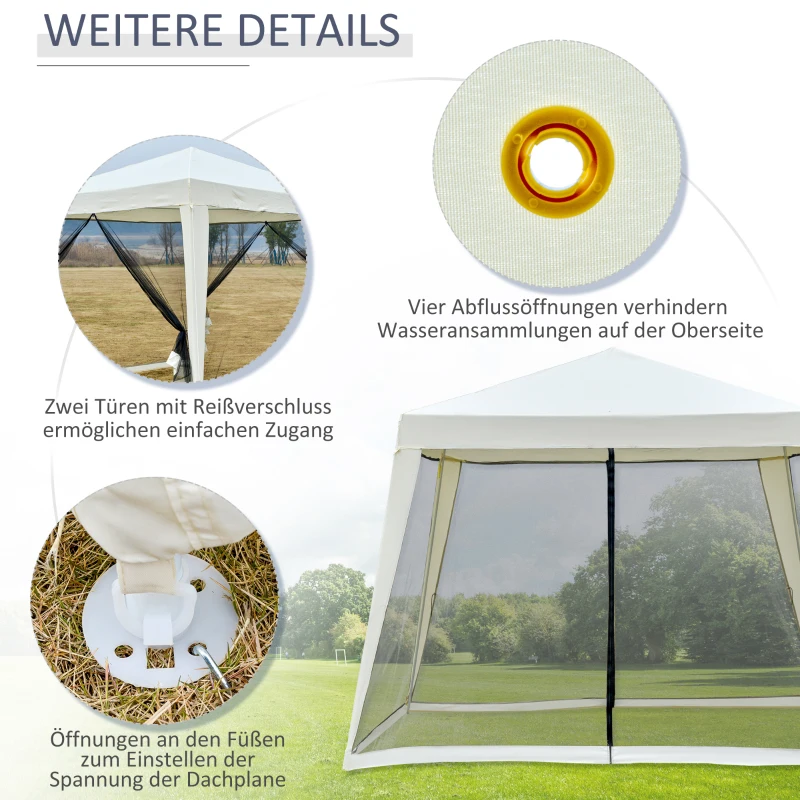Outsunny Tuinpaviljoen paviljoen partytent tuintent met muggengaas beige 3 x 3 m
