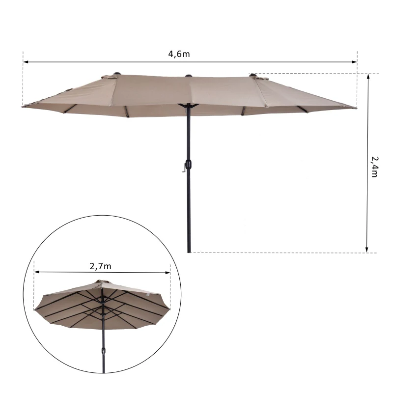 Outsunny parasol met zwengel tuinparasol dubbele marktparasol 460 x 270 cm koffie(m-3)