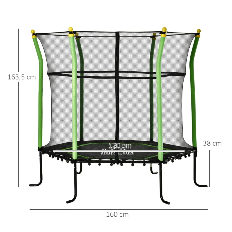 HOMCOM 5.3FT trampoline tuintrampoline kinderen met veiligheidsnet groen