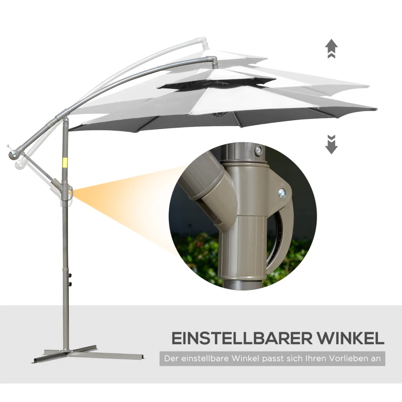 Outsunny Parasol 2,7 m Vrijdragende Parasol met Kruisvoet Staal Buiten Lichtgrijs