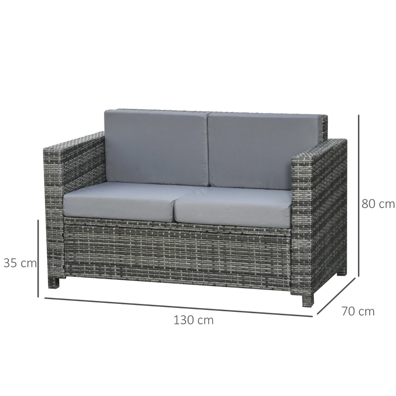Outsunny Poly-rotan bank met kussens 2-zits loungebank tuin metaal polyester grijs
