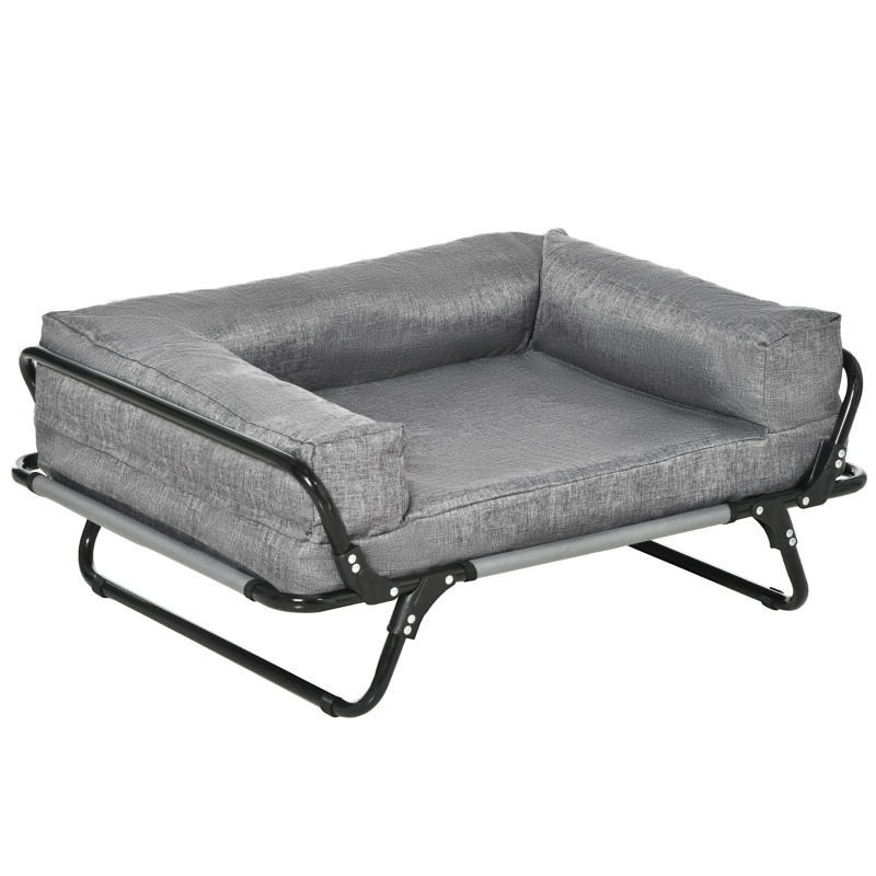 Legowisko dla psa PawHut 2 w 1 zewnętrzna sofa dla zwierząt domowych ze stalową ramą podwyższona sofa dla psa miejsce do spania dla kotów psów przewiewne zdejmowana tkanina oxford kolor szary 80 x 59 x 36 cm