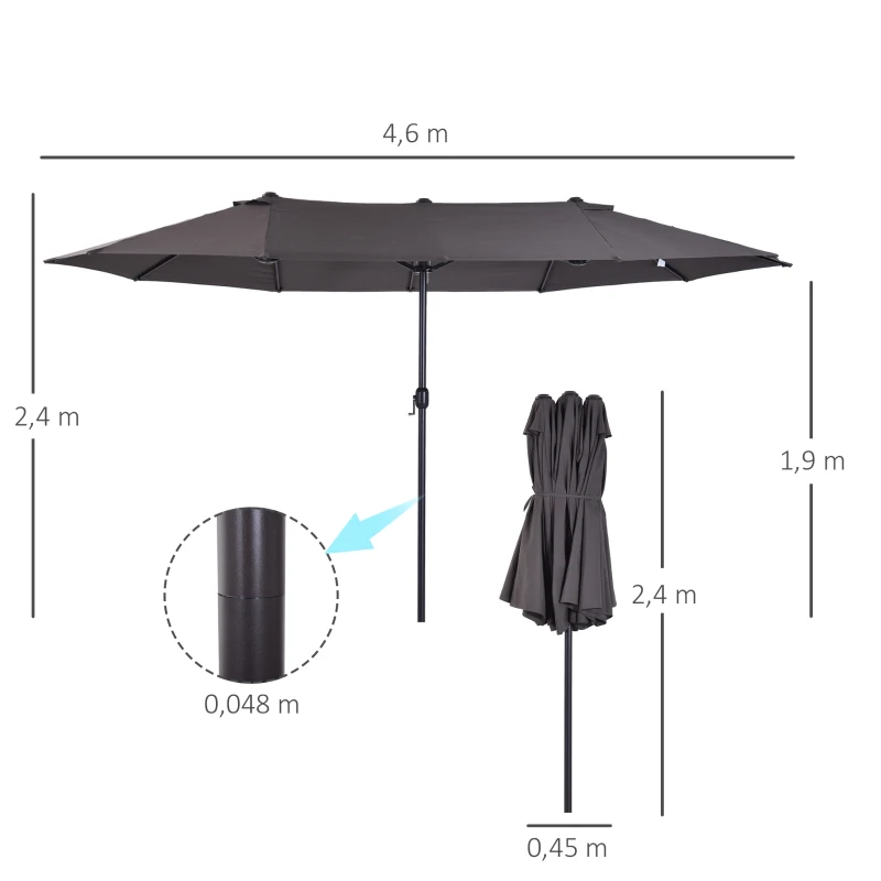 Outsunny parasol podwójny parasol ogrodowy parasol targowy z korbką ręczną 460 x 270 cm