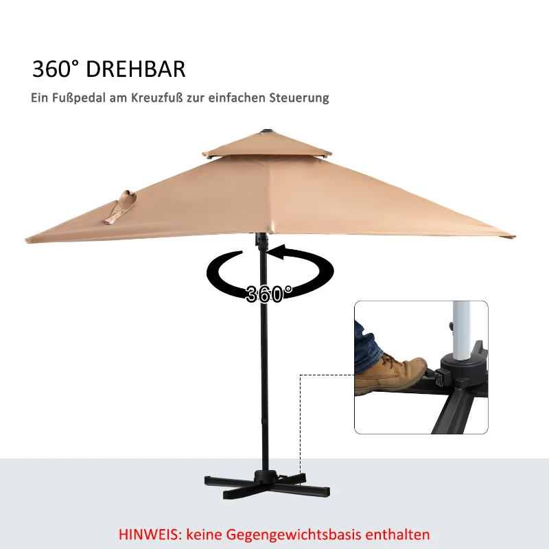 Parasol 3 x 3 m tuinparasol aluminium terrasparasol 360 graden kaki zwenkbaar